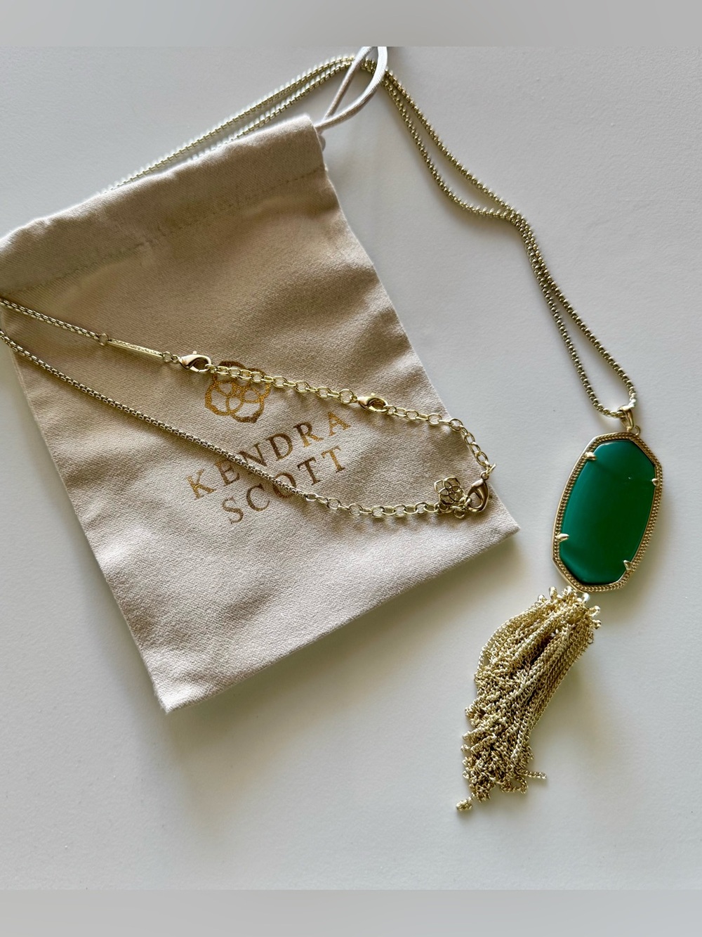 Kendra Scott Rayne Green Gold Tassel Necklace